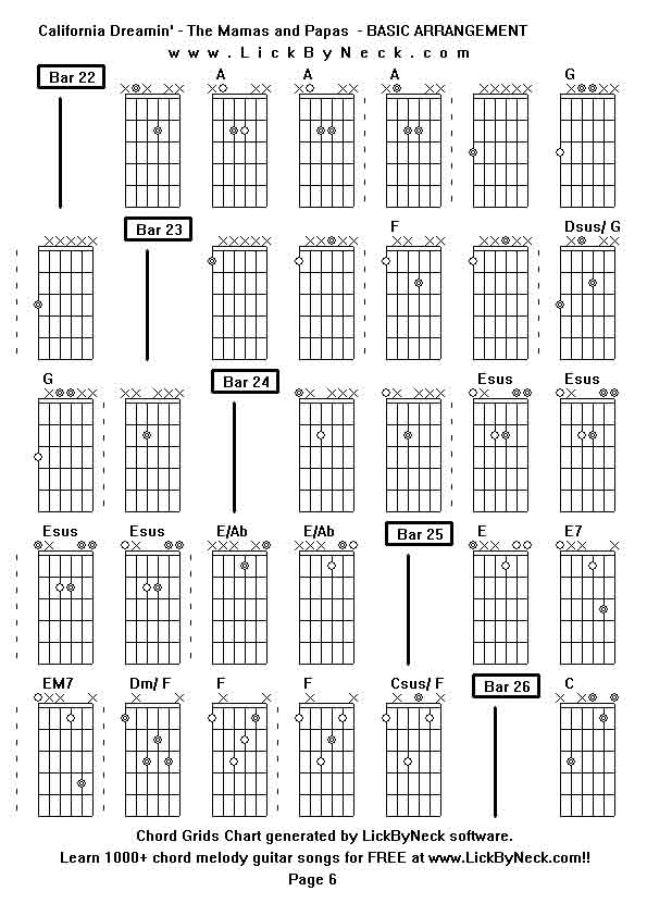 Chord Grids Chart of chord melody fingerstyle guitar song-California Dreamin' - The Mamas and Papas  - BASIC ARRANGEMENT,generated by LickByNeck software.